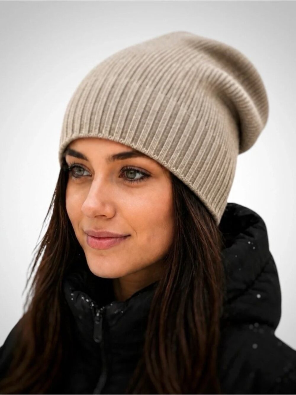 Nordstrom 100% CASHMERE Ribbed Slouchy Beanie Hat ONE SIZE Oatmeal NEW